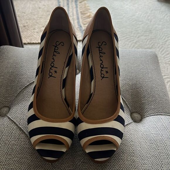 New Splendid Beverly Peep Toe Wedges in Navy & White - Picture 5 of 7